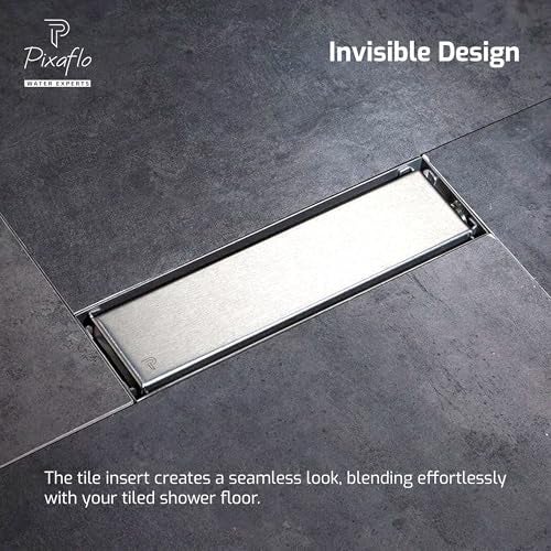 Pixaflo Tile Insert Shower Drain Channel | 12 x 4 inches | Invisible Floor Drain with Cockroach Trap | Side Hole | Compatible with 13mm Tiles | Durable 304 Stainless Steel Drain Jali with Collar - Image 3