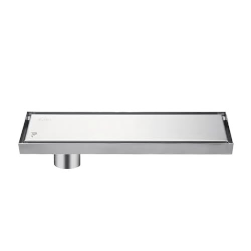 Pixaflo Tile Insert Shower Drain Channel | 12 x 4 inches | Invisible Floor Drain with Cockroach Trap | Side Hole | Compatible with 13mm Tiles | Durable 304 Stainless Steel Drain Jali with Collar - Image 1