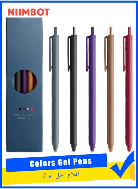 Retractable Colored Gel Pens Quick Dry Ink Pens, Fine Point 0.5mm, 5 Assorted Colors Premium Vintage Pens for Journaling Drawing Coloring Doodling and Notetaking, School Office Home