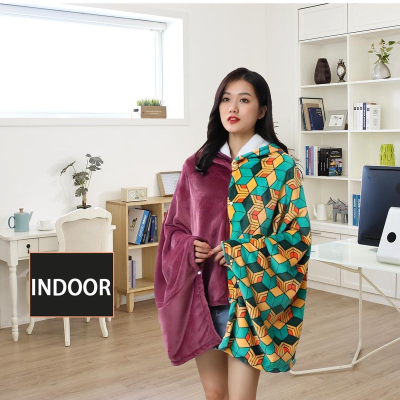 Juejuezi Hooded Wearable Blanket Hoodie Throw Blanket Cloak Cosplay Costume Shawl Wrap Nap Quilt 160x100 cm/63x40in(Red,One Size) - Image 4