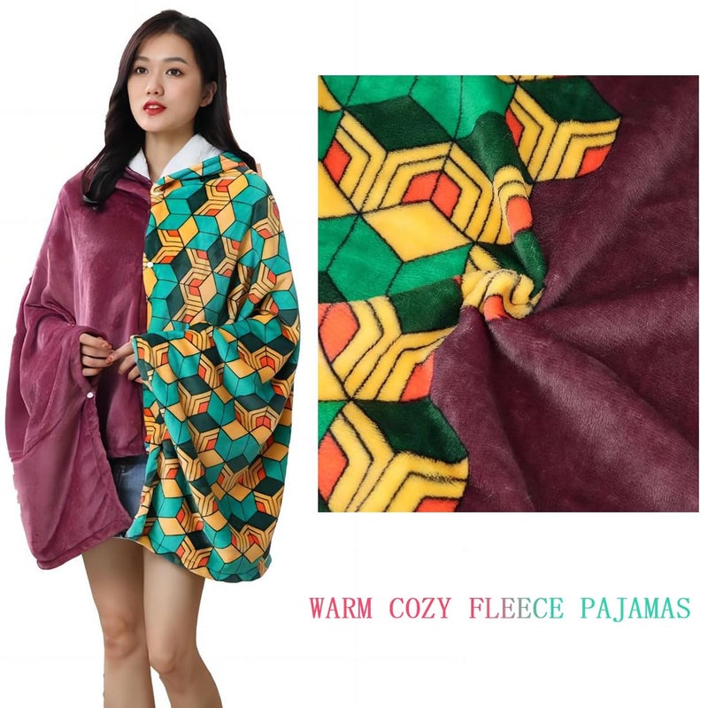 Juejuezi Hooded Wearable Blanket Hoodie Throw Blanket Cloak Cosplay Costume Shawl Wrap Nap Quilt 160x100 cm/63x40in(Red,One Size) - Image 3