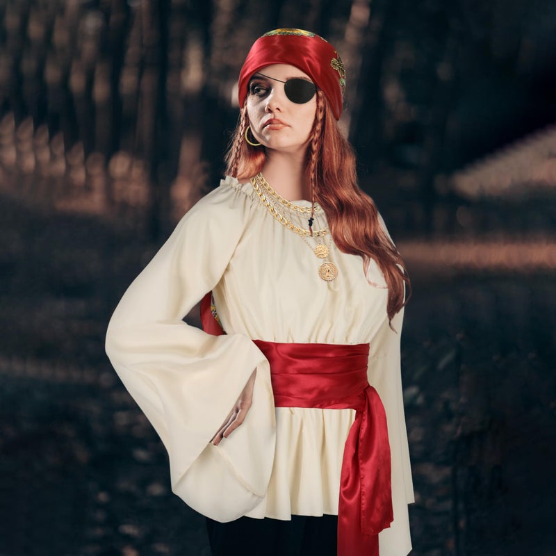 CICOCI Men Pirate Costume Accessories Set for Women: Pirate Hat, Head Scarf, Sash, Belt, Dress Accessories - Gold - Image 5