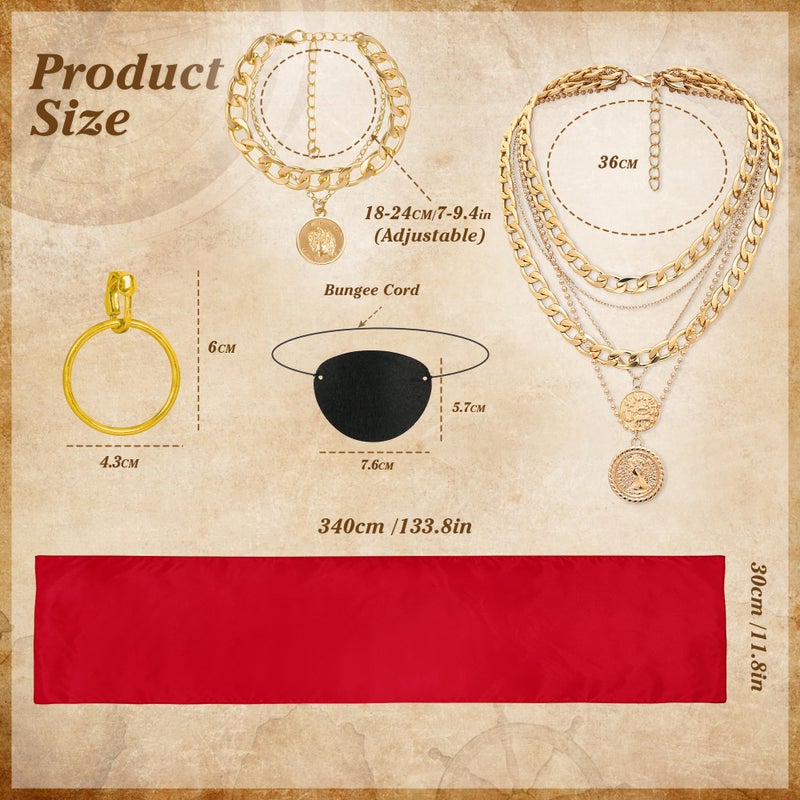 CICOCI Men Pirate Costume Accessories Set for Women: Pirate Hat, Head Scarf, Sash, Belt, Dress Accessories - Gold - Image 3
