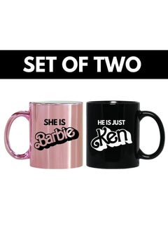 Set Of 2 She Is Barbie He Is Just Ken Printed Coffee Mug 11Oz Full Black & Pink Handle