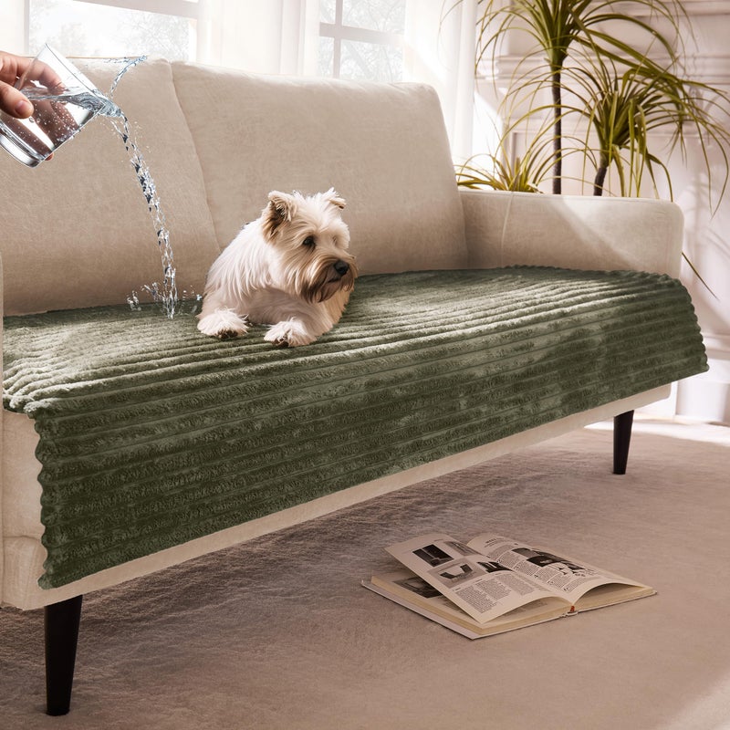 Meider Dual Non-Slip Couch Cover for Dogs Waterproof, Fuzzy Soft Pet Couch Covers for Sofa 3 Cushion, Pet Friendly Soft Dog Bed Covers Sofa Cover Washable (Sage Green, 33" x 85" 1 Pack) - Image 1