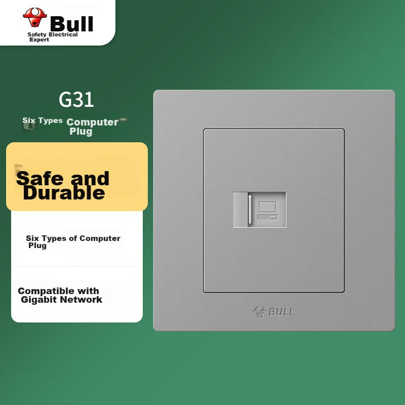 BULL Switch Socket, Single Computer Cable Type Cat6 Network Socket, 86-Type Panel, G31T102B, Space Gray - Image 1