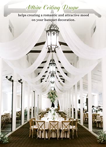 Showgeous 6 Panels White Ceiling Drapes for Wedding Ceiling Drapes 5ftx20ft Wedding Arch Draping Fabric Sheer Curtains Voile Chiffon Drapery Draping Wedding Ceiling Decorations for Party Ceremony Stage Swag - Image 5