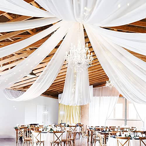 Showgeous 6 Panels White Ceiling Drapes for Wedding Ceiling Drapes 5ftx20ft Wedding Arch Draping Fabric Sheer Curtains Voile Chiffon Drapery Draping Wedding Ceiling Decorations for Party Ceremony Stage Swag - Image 1