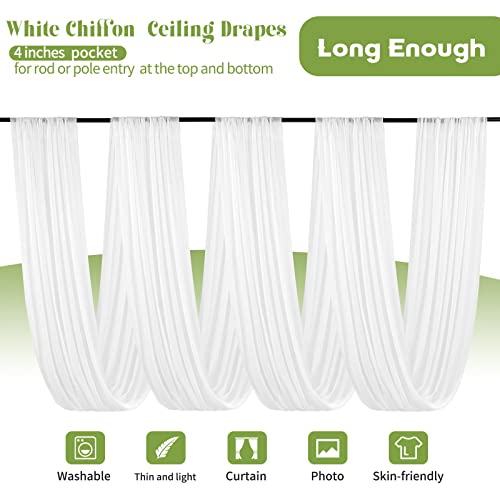 Showgeous 6 Panels White Ceiling Drapes for Wedding Ceiling Drapes 5ftx20ft Wedding Arch Draping Fabric Sheer Curtains Voile Chiffon Drapery Draping Wedding Ceiling Decorations for Party Ceremony Stage Swag - Image 3