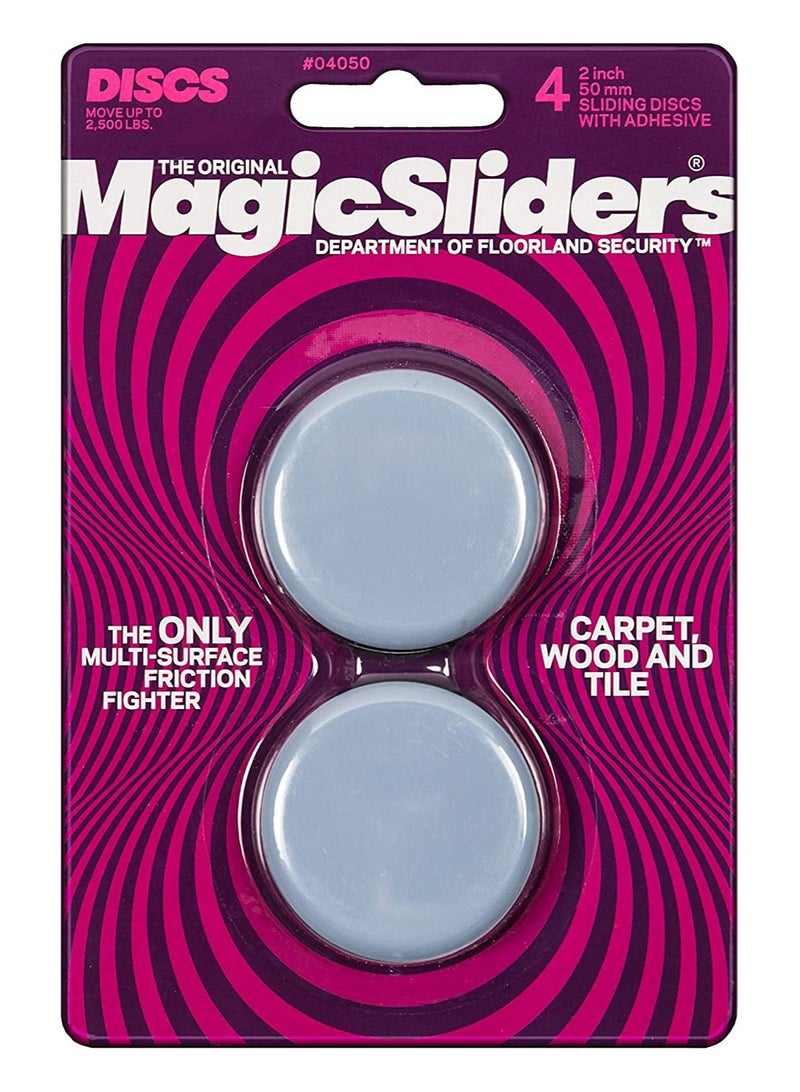 Magic Sliders (04050)- Self-Adhesive 2 inch Round Furniture Sliding Discs (2pairs) (Gray) - Image 1