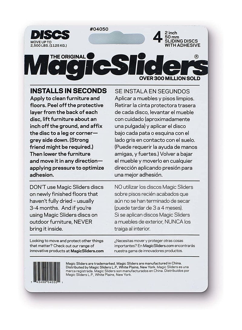 Magic Sliders (04050)- Self-Adhesive 2 inch Round Furniture Sliding Discs (2pairs) (Gray) - Image 2