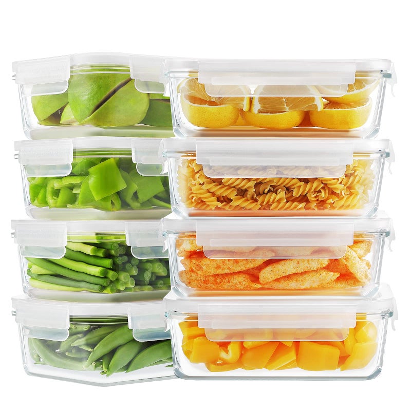 Bayco 8 Pack Glass Food Storage , Meal Prep Containers, Airtight with Lids - BPA-Free & Leak Proof (8 lids & 8 Containers) 30oz - Image 1