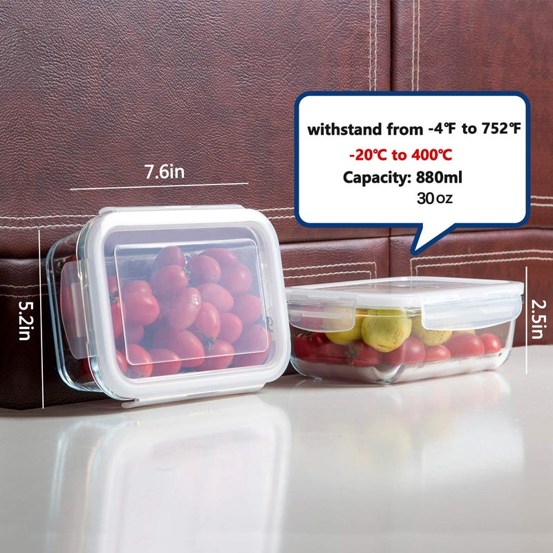 Bayco 8 Pack Glass Food Storage , Meal Prep Containers, Airtight with Lids - BPA-Free & Leak Proof (8 lids & 8 Containers) 30oz - Image 2