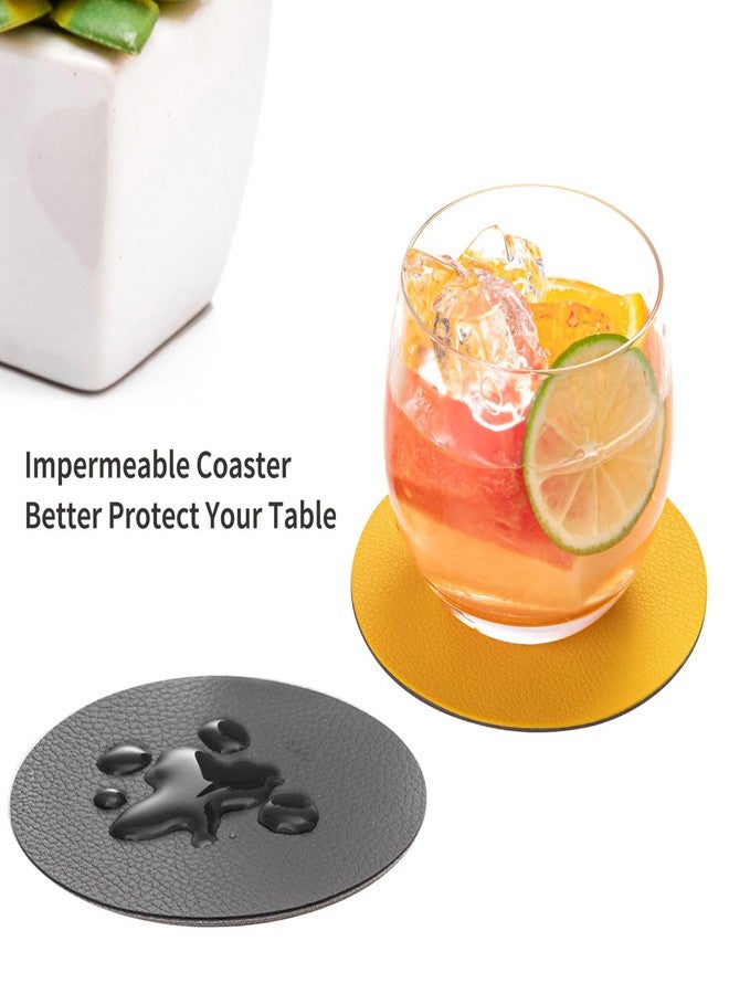 Chitomars Drink Coasters with Holder, Faux Leather Coaster Sets of 12, Dual Sided for Coffee Cup Tabletop Protection Non-Slip Washable (Gray Yellow) - Image 2