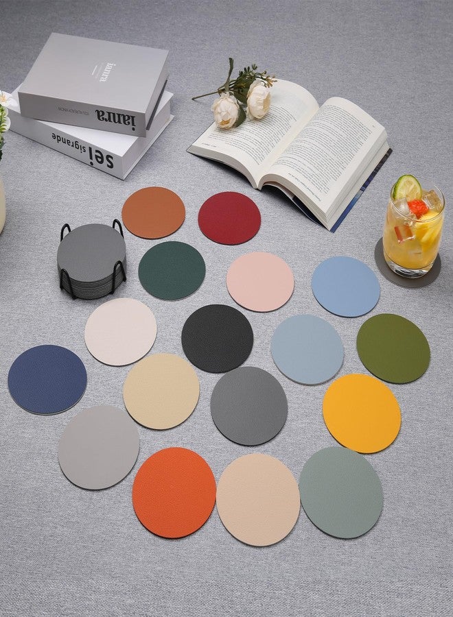 Chitomars Drink Coasters with Holder, Faux Leather Coaster Sets of 12, Dual Sided for Coffee Cup Tabletop Protection Non-Slip Washable (Gray Yellow) - Image 5