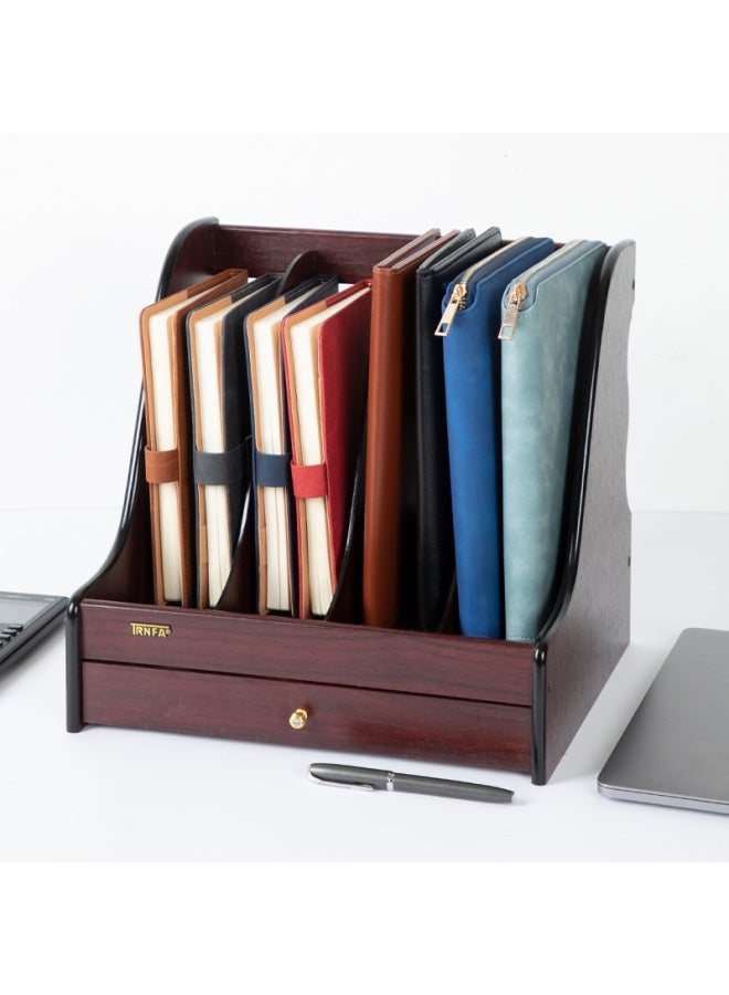 Trnfa Wooden Office Desk File Holder With Four Compartments And Drawers High-end Wooden Document Rack Magazine Shelf Book Stand - Image 2