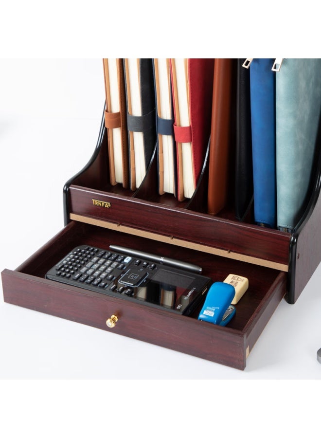 Trnfa Wooden Office Desk File Holder With Four Compartments And Drawers High-end Wooden Document Rack Magazine Shelf Book Stand - Image 3