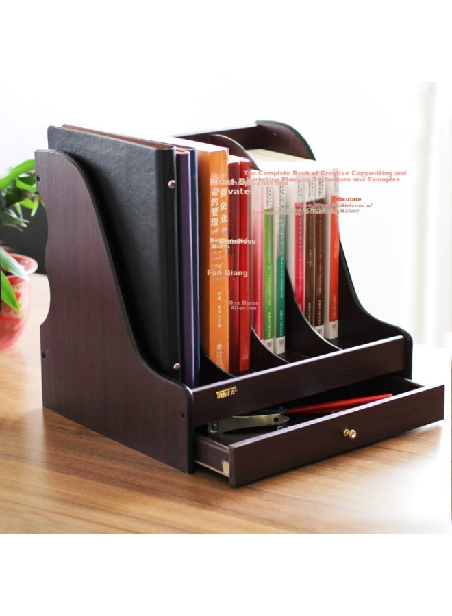 Trnfa Wooden Office Desk File Holder With Four Compartments And Drawers High-end Wooden Document Rack Magazine Shelf Book Stand - Image 1