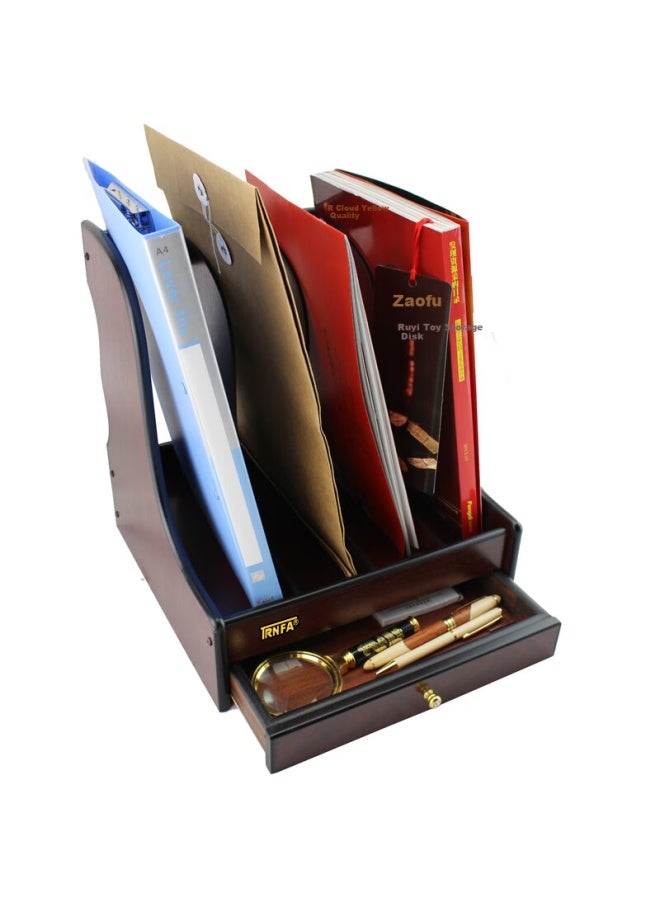 Trnfa Wooden Office Desk File Holder With Four Compartments And Drawers High-end Wooden Document Rack Magazine Shelf Book Stand - Image 5