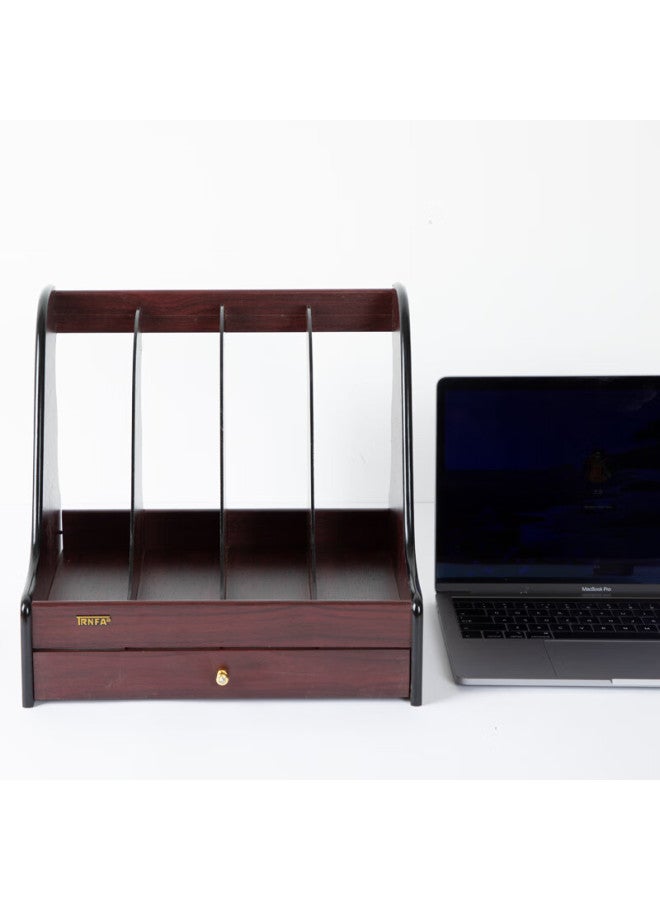 Trnfa Wooden Office Desk File Holder With Four Compartments And Drawers High-end Wooden Document Rack Magazine Shelf Book Stand - Image 4