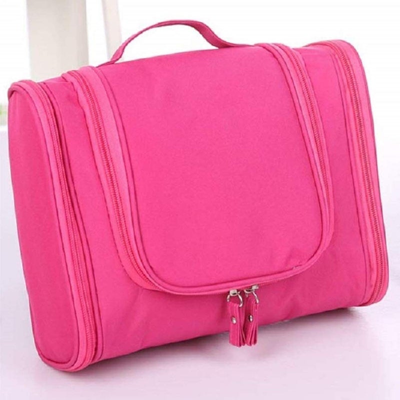 ERHETUS Multifunctional Extra Large Cosmetic Bag for Travel | Makeup Organiser for Accessories for Women | Waterproof Household Grooming Kit Storage Bags with Hook for Hanging for Men - Pink - Image 4