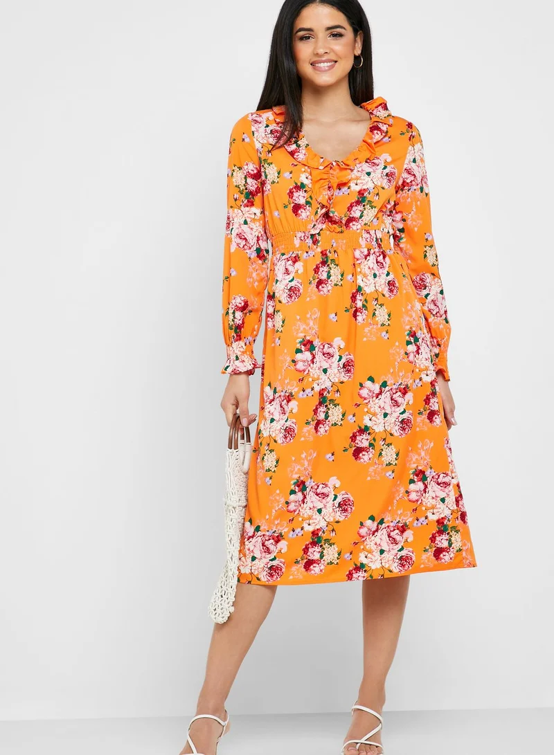 VERO MODA Floral Ruffle Midi Dress