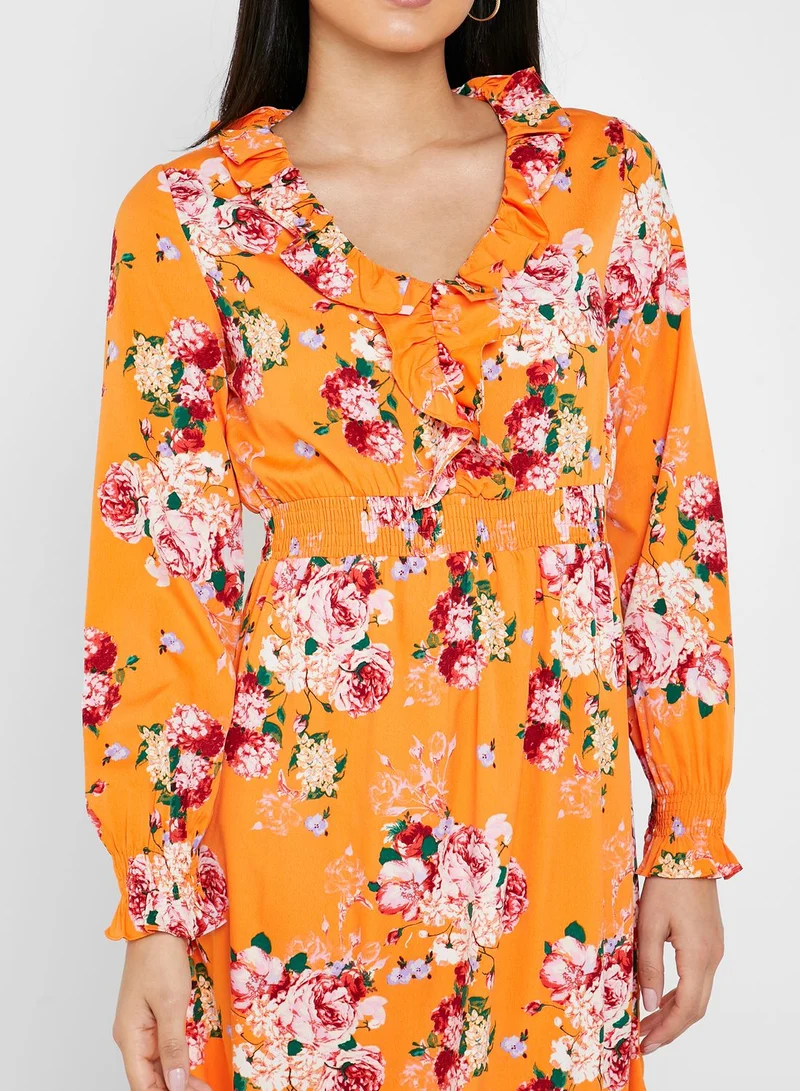 VERO MODA Floral Ruffle Midi Dress