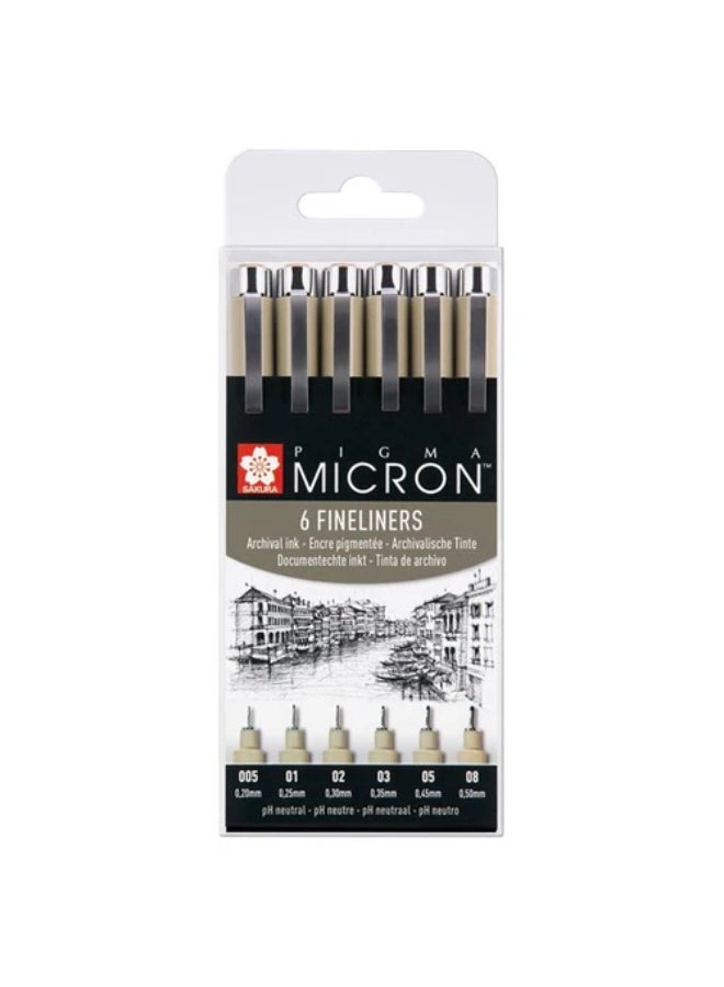 Sakura-Pigma Micron Fineliner 6 Pieces-PO(XSDK-6) - Image 1