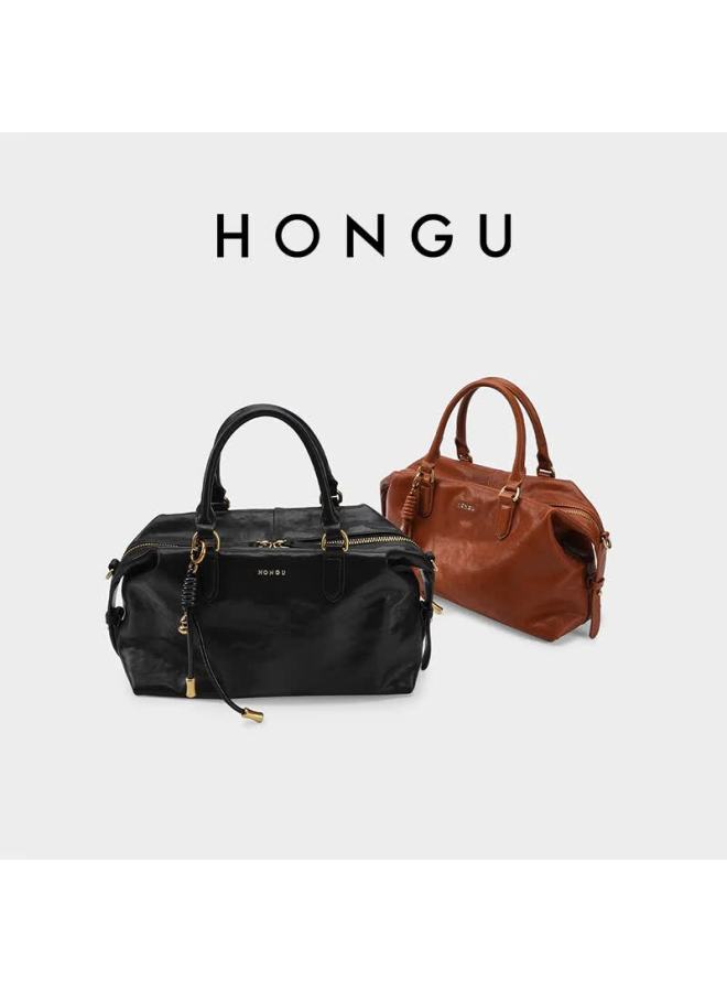Hongu Women's Vegetable Tanned Cowhide Shoulder And Handbag Commuter Tote Gift Box Birthday Present For Girlfriend - Image 1