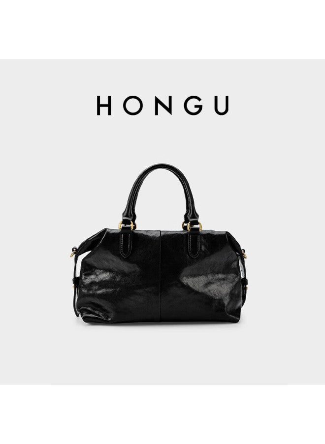 Hongu Women's Vegetable Tanned Cowhide Shoulder And Handbag Commuter Tote Gift Box Birthday Present For Girlfriend - Image 3