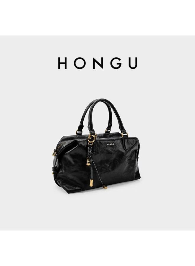 Hongu Women's Vegetable Tanned Cowhide Shoulder And Handbag Commuter Tote Gift Box Birthday Present For Girlfriend - Image 2