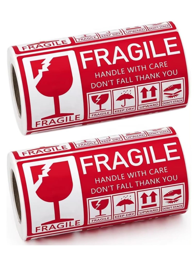 Rubik 500pcs Fragile Labels, 2.76"x 5.12" Strong Adhesive Warning Stickers Handle with Care, Don't Fall Thank You Large Text for Safe Shipping and Moving (2 Rolls=500 Labels) - Image 1