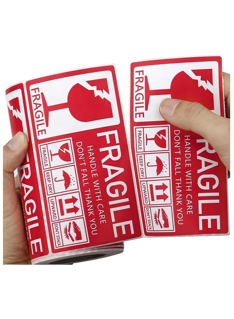 Rubik 500pcs Fragile Labels, 2.76"x 5.12" Strong Adhesive Warning Stickers Handle with Care, Don't Fall Thank You Large Text for Safe Shipping and Moving (2 Rolls=500 Labels) - Image 2