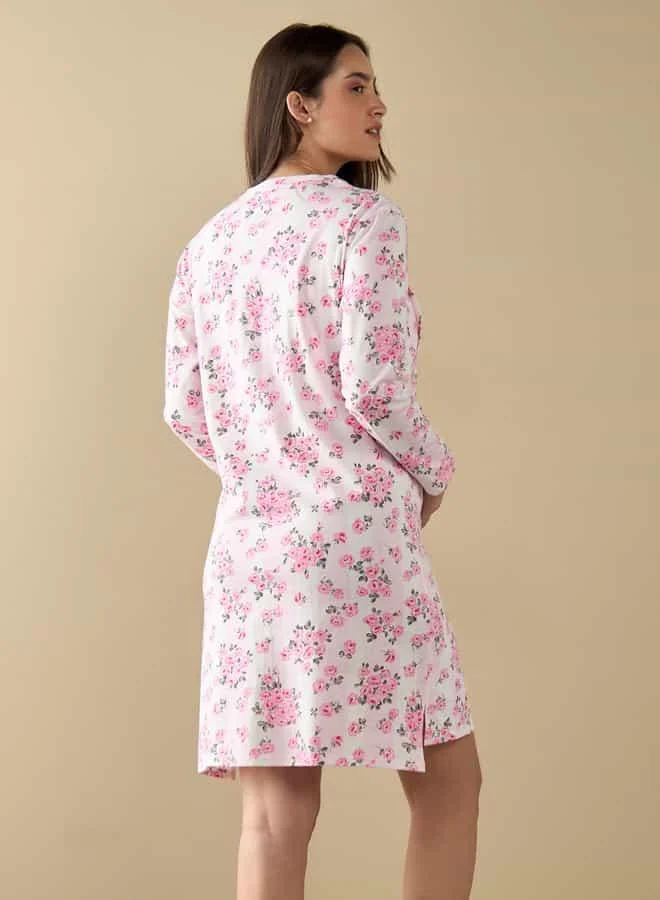 Splash FAV All-Over Floral Print Nursing Sleepshirt with Long Sleeves