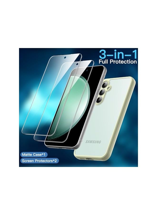 Jetech - JETech 3 in 1 Matte Case for Samsung Galaxy S23 FE 6.4-Inch with 2-Pack Tempered Glass Screen Protector, Translucent Frosted Shockproof Phone Cover with Camera Protection (Lime) - Image 1