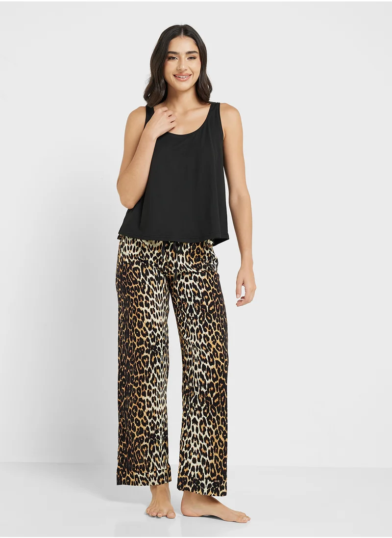 Ginger Tank Top & Leopard Pyjama Pj Set