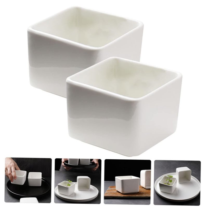 Ceramic Square Serving Bowl Set 2 Pieces For Dipping Sauce Ketchup Mustard Salad Dressing - Image 4