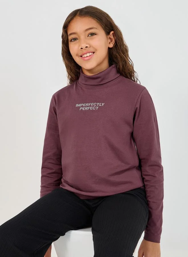 Styli Styli Embroidered Turtle Neck Long Sleeve T-Shirt