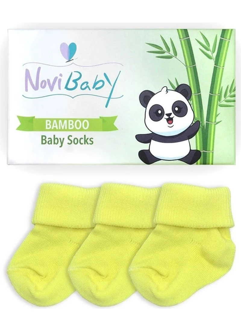 نوفيبيبي 3-Piece Bamboo Newborn Baby Socks Lemon Yellow