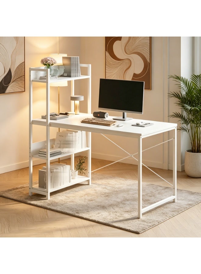 NEWLAN Sturdy and Stable Office Desk, 2-in-1 Gaming Desk with Side Bookshelf, Easy to Clean, Modern Simple Style Writing Desk Table for Home Office, Study or Gaming. - Image 1