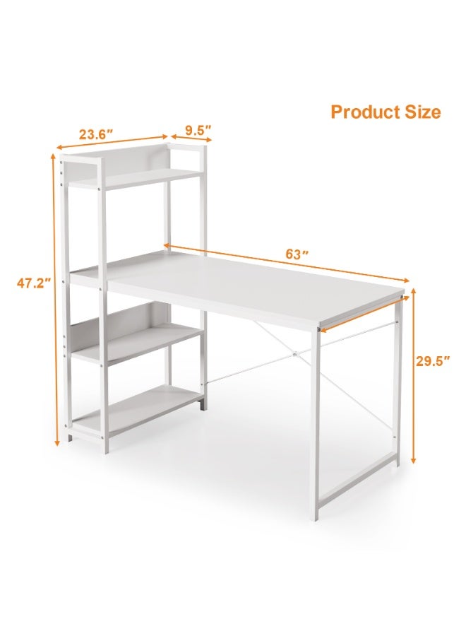 NEWLAN Sturdy and Stable Office Desk, 2-in-1 Gaming Desk with Side Bookshelf, Easy to Clean, Modern Simple Style Writing Desk Table for Home Office, Study or Gaming. - Image 2
