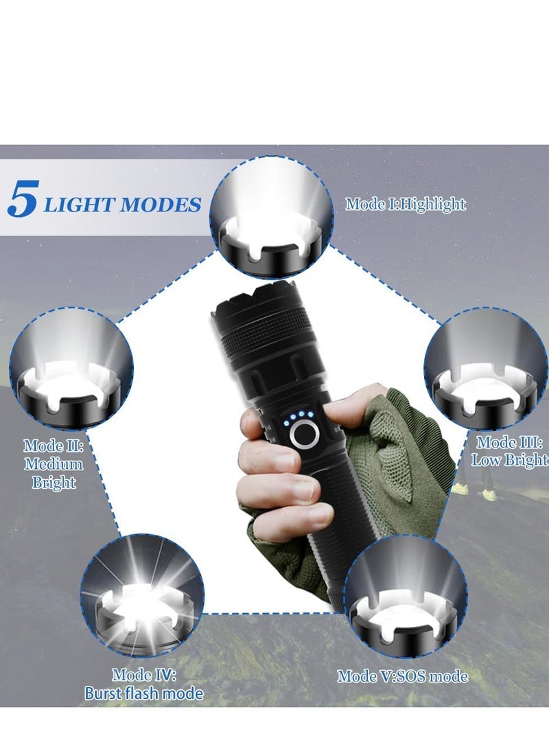 AIMARS Rechargeable Flashlight,15 Laser LED Torch 800 Lumens, Aircraft Non-Corrosive Aluminum Body, Adjustable Focus,2000mAh Battery, Type-C Charging Port,2 Years Warranty  - Image 2