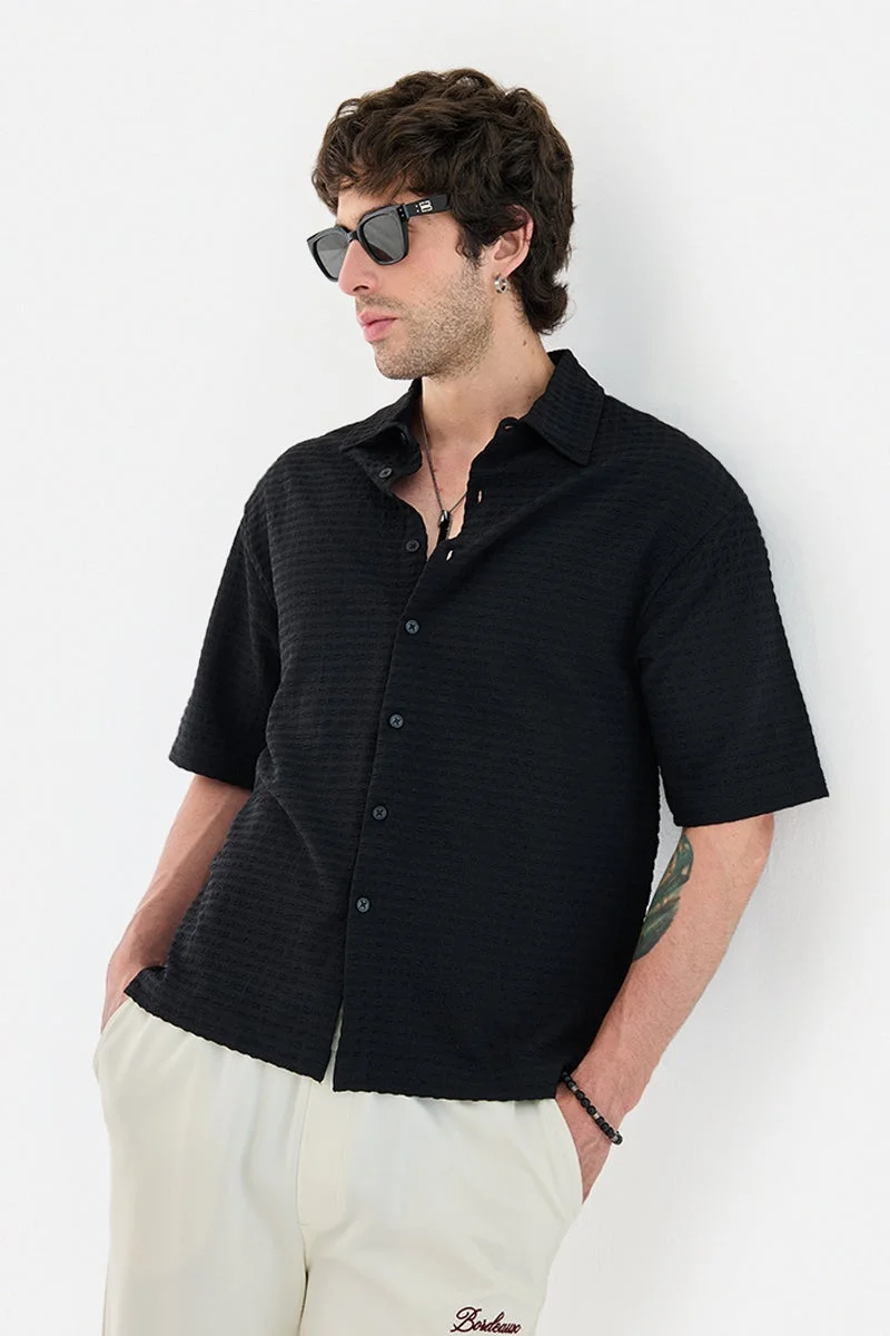 Snitch Black Box Fit Textured Stretch Shirt for Men | Best Price UAE