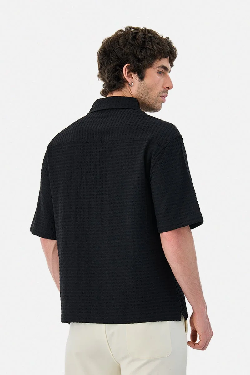 Snitch Black Box Fit Textured Stretch Shirt for Men | Best Price UAE