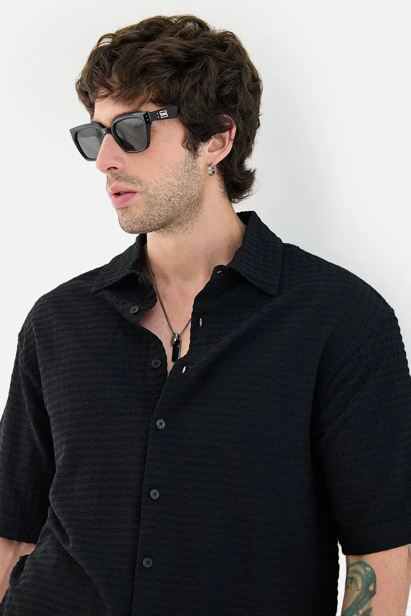 Snitch Black Box Fit Textured Stretch Shirt for Men | Best Price UAE