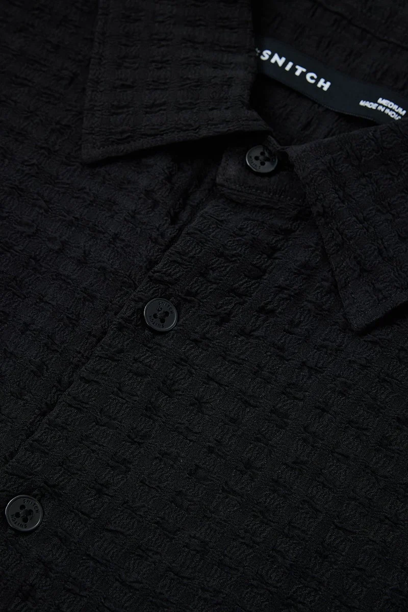Snitch Black Box Fit Textured Stretch Shirt for Men | Best Price UAE