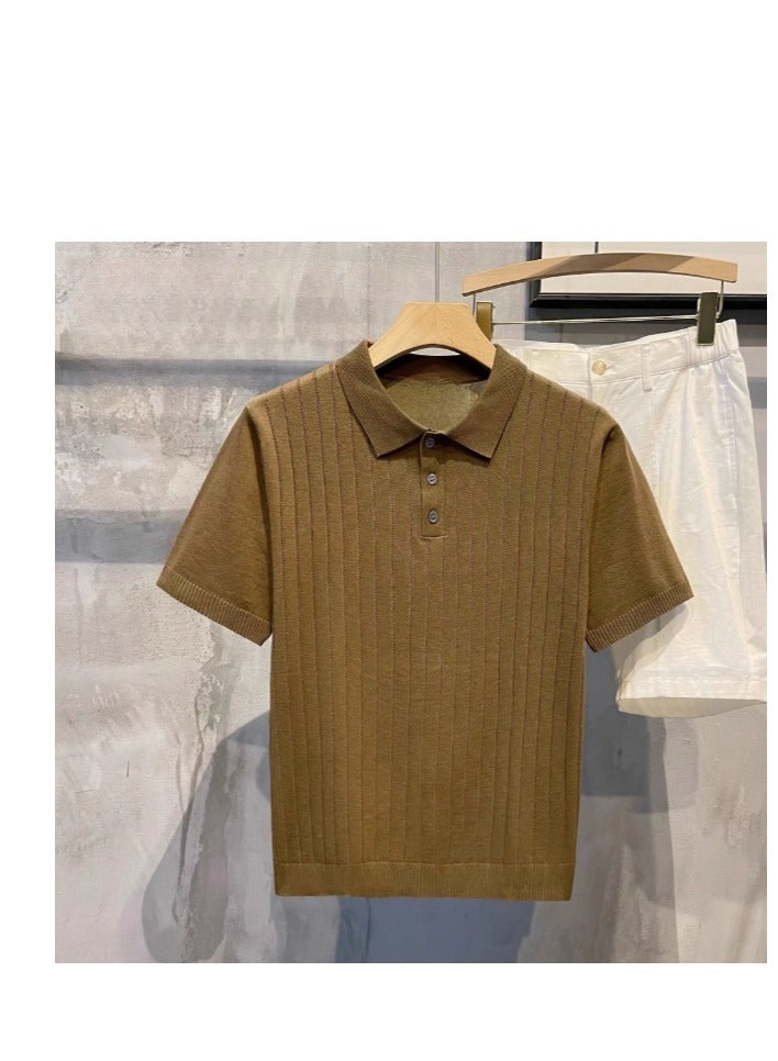 Men's Loose Casual Knitted Short Sleeved T-Shirt Polo  - Image 1