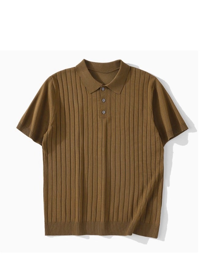 Men's Loose Casual Knitted Short Sleeved T-Shirt Polo  - Image 2