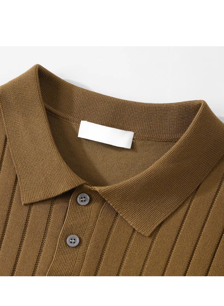 Men's Loose Casual Knitted Short Sleeved T-Shirt Polo  - Image 3