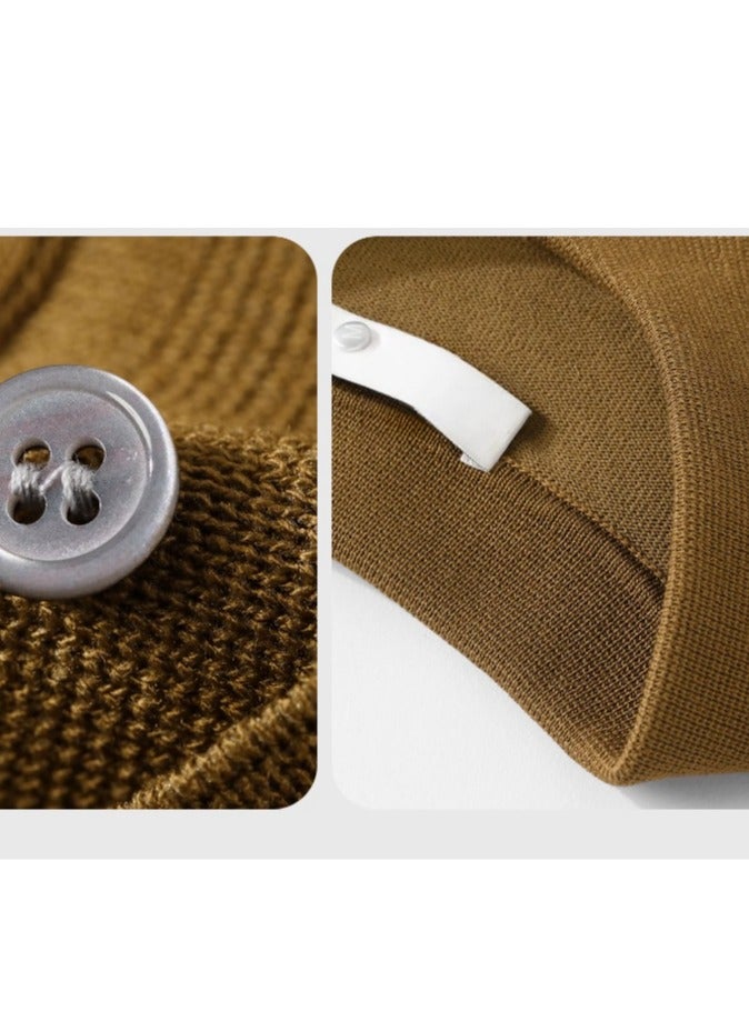 Men's Loose Casual Knitted Short Sleeved T-Shirt Polo  - Image 4